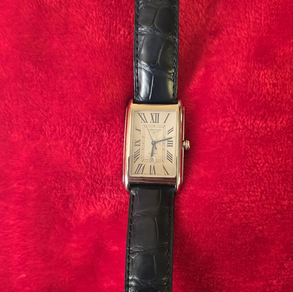 Longines Rectangular Silver Watch With Navy Blue … - image 2